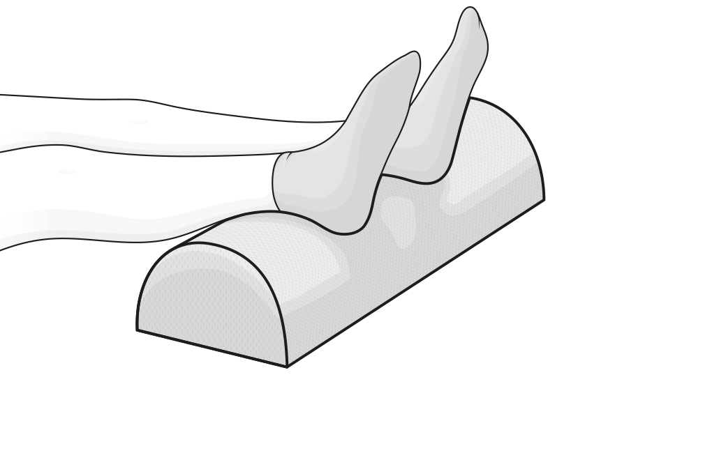 Illustration : des pieds reposent sur un traversin demi-lune BODYGUARD
