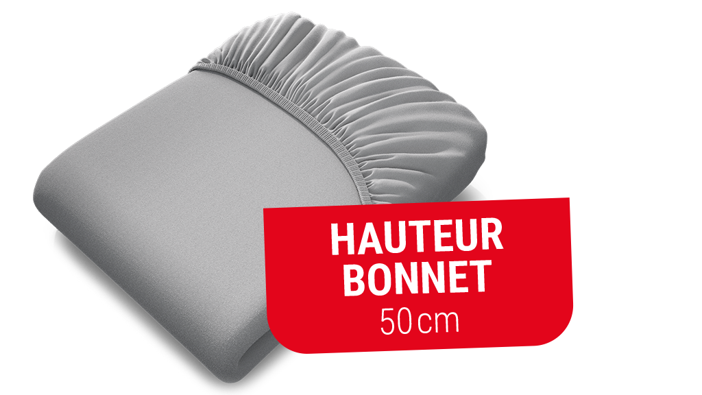 Drap Housse BODYGUARD. Texte : Hauteur de bonnet 50 cm