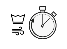 llustration : un chronomètre. À côté, un signe de linge et des lignes incurvées pour le séchage à l'air.