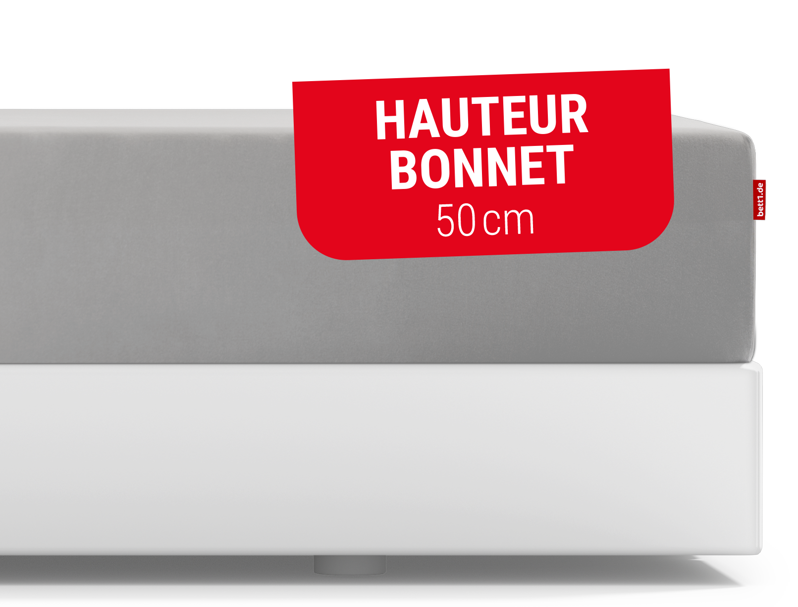 Le drap-housse BODYGUARD® sur le matelas Boxspring BODYGUARD®. Texte : hauteur bonnet 50cm