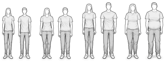 Illustration avec des personnes de différentes corpulences