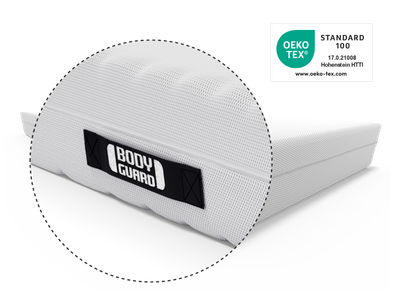 Matelas BODYGUARD® anti-cartel : zoom sur la poignée. Label Oeko-Tex®.